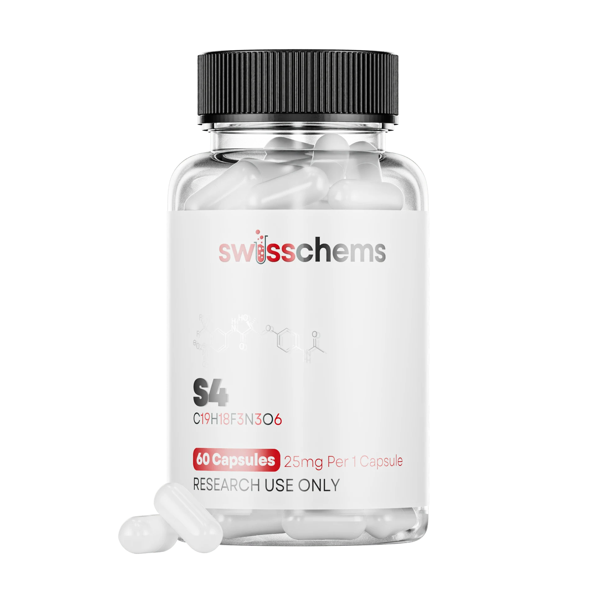 SwissChems S4 Andarine Capsules Non-Steroidal SARM 25mg 60 Count